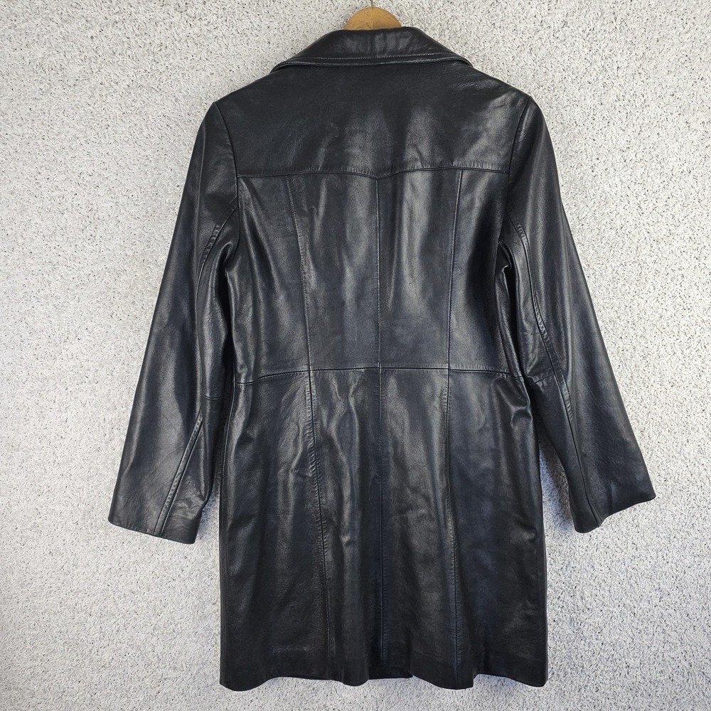 Vintage 90s Pelle Studio Wilsons Leather Beltless Trench Coat Jacket Sz Large - Picture 11 of 11